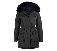 VAN HILL Damen Gefütterte Winterjacken Seitentaschen Kunstfell Kapuze Damenjacke Taillierte Innentaschen Jacke 200975 Grau 36