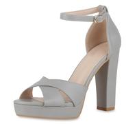 VAN HILL Damen High Heels Blockabsatz Plateau Vorne Party Schuhe 216132 Grau 41