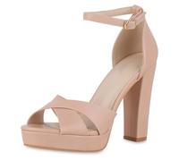 VAN HILL Damen High Heels Blockabsatz Plateau Vorne Party Schuhe 216133 Rosa 41