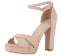VAN HILL Damen High Heels Blockabsatz Plateau Vorne Party Schuhe 216139 Rosa Velours 41