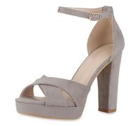 VAN HILL Damen High Heels Blockabsatz Plateau Vorne Party Schuhe 216140 Grau Velours 39
