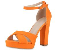 VAN HILL Damen High Heels Blockabsatz Plateau Vorne Party Schuhe 216144 Orange Velours 36