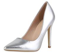 VAN HILL Damen High Heels Pumps Party Schuhe Stiletto Leder-Optik Partyschuhe Elegante Freizeit Absatzschuhe 210741 Silber 37