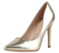 VAN HILL Damen High Heels Pumps Party Schuhe Stiletto Leder-Optik Partyschuhe Elegante Freizeit Absatzschuhe 210742 Gold 40