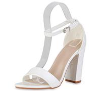 VAN HILL Damen High Heels Sandaletten Blockabsatz Schuhe Party Absatzschuhe Lack Kunstleder Riemchensandaletten 202685 Weiss Lack 39
