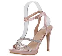 VAN HILL Damen High Heels Sandaletten Elegante Stiletto Schuhe Strass Plateau Vorne Absatzschuhe Satinoptik Partyschuhe 210649 Rose Gold 36