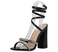 VAN HILL Damen High Heels Sandaletten Party Blockabsatz Schuhe Elegante Strass Absatzschuhe Abendschuhe 211346 Schwarz 39