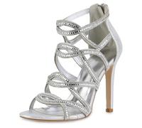 unbekannter Hersteller VAN HILL Damen High Heels Stiletto Sandaletten Strass Cut-Outs Party Schuhe 841573 silber 38