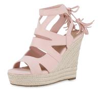 VAN HILL Damen Keilsandaletten Keilabsatz Bast Trendy Schuhe 216177 Rosa 37