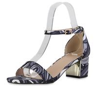 VAN HILL Damen Klassische Sandaletten Blockabsatz Prints Trendy Schuhe 214221 Schwarz Grau Weiss Muster 41