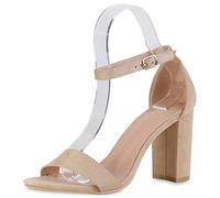 VAN HILL Damen Klassische Sandaletten Blockabsatz Schuhe Basic Freizeitsandaletten Veloursleder-Optik Absatzschuhe 210803 Beige Silber 40
