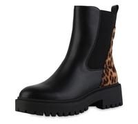 VAN HILL Damen Klassische Stiefeletten Blockabsatz Lack Trendy Schuhe 217680 Schwarz Leopard 36