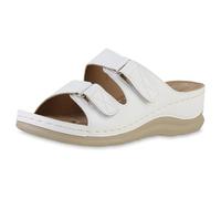 VAN HILL Damen Komfort Sandalen Keilabsatz Basic Bequem Schuhe 217017 Weiss 40