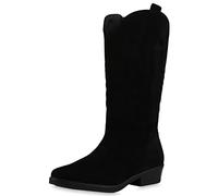 VAN HILL Damen Leicht Gefütterte Cowboystiefel Stiefel Spitze Western Schuhe Stickereien Freizeitstiefel Boots 210011 Schwarz 36