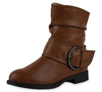 VAN HILL Damen Leicht Gefütterte Schlupfstiefeletten Klassische Stiefeletten Schnallen Schuhe Blockabsatz Stiefel Freizeitschuhe 200873 Hellbraun 36