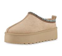 VAN HILL Damen Pantoffeln Plateau Prints Bequem Schuhe 216526 Khaki Prints 36