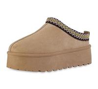 VAN HILL Damen Pantoffeln Plateau Prints Bequem Schuhe 840601 213330 Khaki 37