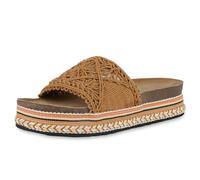 VAN HILL Damen Pantoletten Plateau Ethno Look Trendy Schuhe 214479 Hellbraun Korkoptik 37