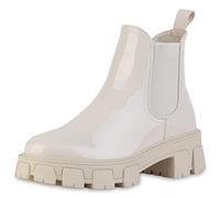 VAN HILL Damen Plateau Boots Blockabsatz Lack Trendy Schuhe 836326 213240 Beige Lack 36