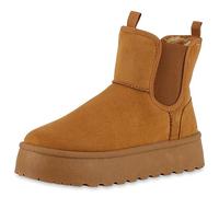 VAN HILL Damen Plateau Boots Plateau Profilsohle Trendy Schuhe 213388 Hellbraun Gummizug 38