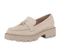 VAN HILL Damen Plateauschuhe Blockabsatz Strass Trendy Schuhe 214637 Beige 41