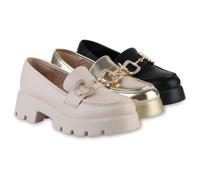 VAN HILL Damen Plateauschuhe Halbschuhe Slippers Strass Profil-Sohle Schuhe 841545