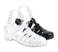 VAN HILL Damen Sandalen Pantoletten Bequeme Lack Cut-Outs Bade-Schuhe 837646