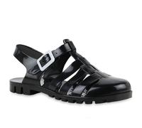 VAN HILL Damen Sandalen Pantoletten Bequeme Lack Cut-Outs Bade-Schuhe 837646