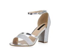 VAN HILL Damen Sandaletten Lack Riemchensandaletten Glitzer Metallic Schuhe Elegante High Heels Party Abendschuhe 155134 Silber Elegant 37
