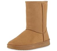 VAN HILL Damen Schlupfstiefel Warm Gefütterte Plateau Stiefel Profilsohle Winter Boots Wildleder-Optik Schuhe Bequeme Winterschuhe 611512 Hellbraun 40