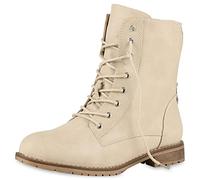 VAN HILL Damen Schnürstiefeletten Profilsohle Schnürer Leder-Optik Stiefeletten Freizeit Booties Herbst Schuhe 610610 Beige 40