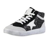 VAN HILL Damen Sneaker High Flach Glitzer Trendy Schuhe 216853 Schwarz 37