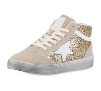 VAN HILL Damen Sneaker High Flach Glitzer Trendy Schuhe 216854 Gold 37
