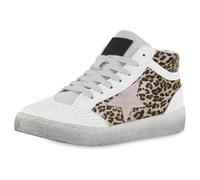 VAN HILL Damen Sneaker High Flach Glitzer Trendy Schuhe 216856 Weiss Leopard 37