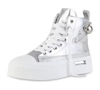 VAN HILL Damen Sneaker High Keilabsatz Glitzer Trendy Schuhe 216859 Silber 36