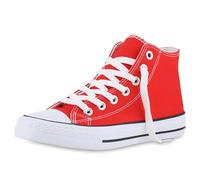 VAN HILL Damen Sneaker High Schnürer Bequeme Basic Freizeit Stoff Schuhe 215934 Rot 36
