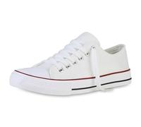 VAN HILL Damen Sneaker Low Bequeme Schnürer Flache Basic Schuhe Freizeit Stoffschuhe Schnürschuhe 203886 Weiss Rot 38