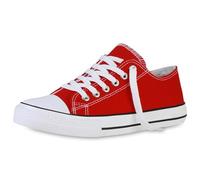 VAN HILL Damen Sneaker Low Bequeme Schnürer Flache Basic Schuhe Freizeit Stoffschuhe Schnürschuhe 203890 Rot 37
