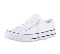 VAN HILL Damen Sneaker Low Schnürer Bequeme Basic Stoff Freizeit Schuhe 215939 Weiss Rot 36