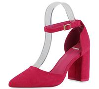 VAN HILL Damen Spitze Pumps Klassische Blockabsatz Schuhe Basic Absatzschuhe Freizeit Veloursleder-Optik High Heels 210026 Fuchsia 39
