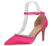 VAN HILL Damen Spitze Pumps Schuhe Stiletto Party Absatzschuhe Strass Satinoptik Partyschuhe Stoff Abendschuhe 210090 Fuchsia 38