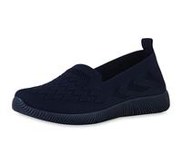 VAN HILL Damen Sportschuhe Slip Ons Sportliche Strick Schuhe Flache Profilsohle Turnschuhe Freizeit Stoffschuhe 211581 Dunkelblau 36