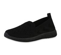 VAN HILL Damen Sportschuhe Slip Ons Sportliche Strick Schuhe Flache Profilsohle Turnschuhe Freizeit Stoffschuhe 211576 Schwarz 36