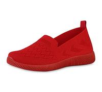 VAN HILL Damen Sportschuhe Slip Ons Sportliche Strick Schuhe Flache Profilsohle Turnschuhe Freizeit Stoffschuhe 211577 Rot 38