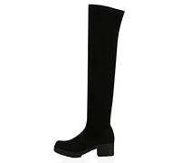VAN HILL Damen Stiefel Overknees Leicht Gefütterte Boots Plateau Vorne Profilsohle Schuhe Bequeme Langschaftstiefel 610444 Schwarz 37