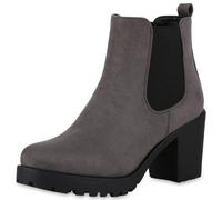 VAN HILL Damen Stiefeletten Chelsea Boots Profilsohle 70's Schuhe 611525 Grau 38
