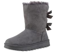VAN HILL Damen Warm Gefütterte Winter Boots Stiefeletten Bequeme Kunstfell Schuhe Flache Schleifen Stiefel Profilsohle Booties 209777 Grau 37