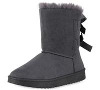 VAN HILL Damen Warm Gefütterte Winter Boots Stiefeletten Bequeme Kunstfell Schuhe Flache Schleifen Stiefel Profilsohle Booties 611505 Grau 40
