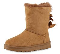 VAN HILL Damen Warm Gefütterte Winter Boots Stiefeletten Bequeme Kunstfell Schuhe Flache Schleifen Stiefel Profilsohle Booties 209779 Hellbraun 38