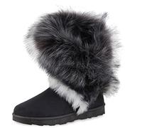 VAN HILL Damen Warm Gefütterte Winter Boots Stiefeletten Flache Schuhe Bequeme Kunstfell Booties Profilsohle Schlupfschuhe 208902 Grau 36